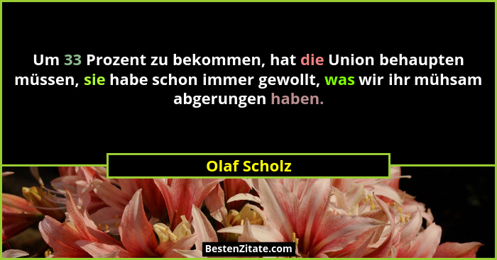 Um 33 Prozent zu bekommen, hat die Union behaupten müssen, sie habe schon immer gewollt, was wir ihr mühsam abgerungen haben.... - Olaf Scholz
