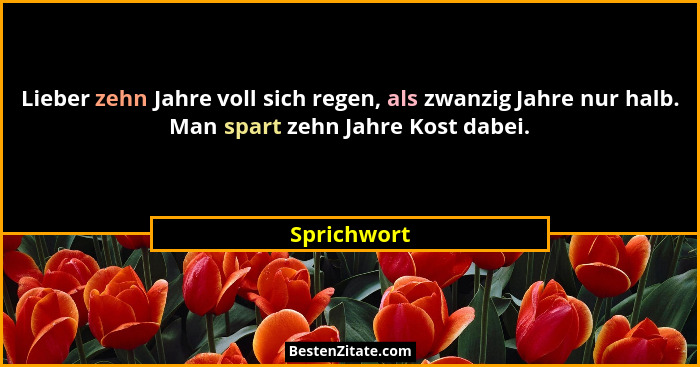 Lieber zehn Jahre voll sich regen, als zwanzig Jahre nur halb. Man spart zehn Jahre Kost dabei.... - Sprichwort