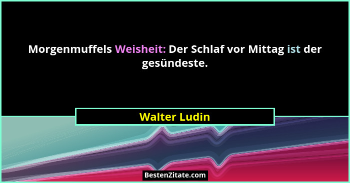 Morgenmuffels Weisheit: Der Schlaf vor Mittag ist der gesündeste.... - Walter Ludin