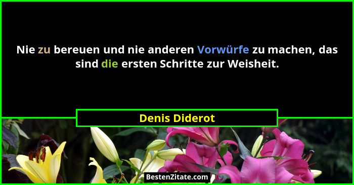 Nie zu bereuen und nie anderen Vorwürfe zu machen, das sind die ersten Schritte zur Weisheit.... - Denis Diderot
