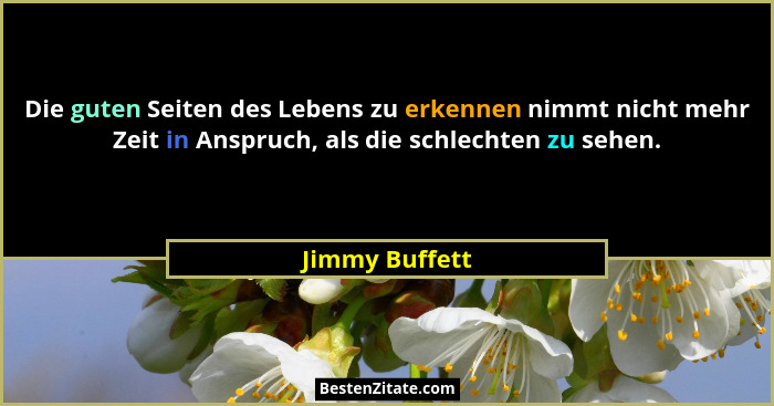 Die guten Seiten des Lebens zu erkennen nimmt nicht mehr Zeit in Anspruch, als die schlechten zu sehen.... - Jimmy Buffett