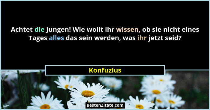 Achtet die Jungen! Wie wollt ihr wissen, ob sie nicht eines Tages alles das sein werden, was ihr jetzt seid?... - Konfuzius