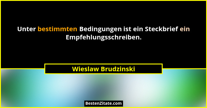Unter bestimmten Bedingungen ist ein Steckbrief ein Empfehlungsschreiben.... - Wieslaw Brudzinski