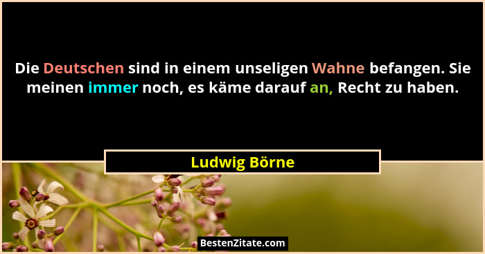 Die Deutschen sind in einem unseligen Wahne befangen. Sie meinen immer noch, es käme darauf an, Recht zu haben.... - Ludwig Börne