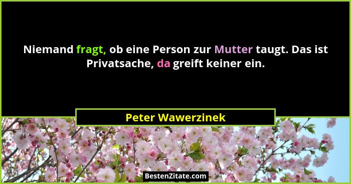 Niemand fragt, ob eine Person zur Mutter taugt. Das ist Privatsache, da greift keiner ein.... - Peter Wawerzinek