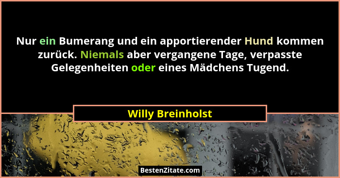 Nur ein Bumerang und ein apportierender Hund kommen zurück. Niemals aber vergangene Tage, verpasste Gelegenheiten oder eines Mädche... - Willy Breinholst