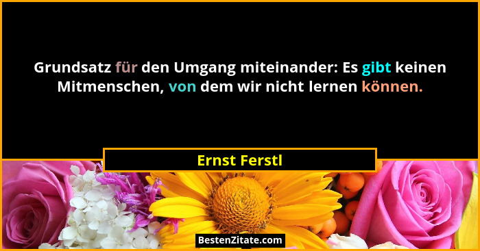 Grundsatz für den Umgang miteinander: Es gibt keinen Mitmenschen, von dem wir nicht lernen können.... - Ernst Ferstl