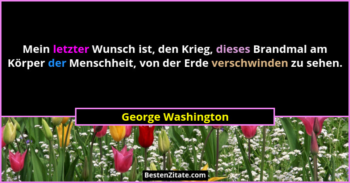 Mein letzter Wunsch ist, den Krieg, dieses Brandmal am Körper der Menschheit, von der Erde verschwinden zu sehen.... - George Washington