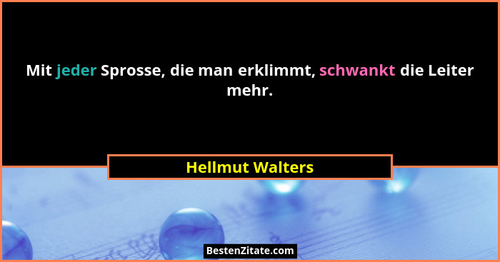 Mit jeder Sprosse, die man erklimmt, schwankt die Leiter mehr.... - Hellmut Walters
