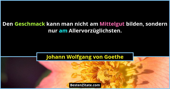 Den Geschmack kann man nicht am Mittelgut bilden, sondern nur am Allervorzüglichsten.... - Johann Wolfgang von Goethe