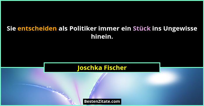 Sie entscheiden als Politiker immer ein Stück ins Ungewisse hinein.... - Joschka Fischer