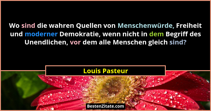 Wo sind die wahren Quellen von Menschenwürde, Freiheit und moderner Demokratie, wenn nicht in dem Begriff des Unendlichen, vor dem all... - Louis Pasteur