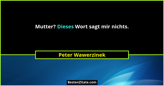 Mutter? Dieses Wort sagt mir nichts.... - Peter Wawerzinek