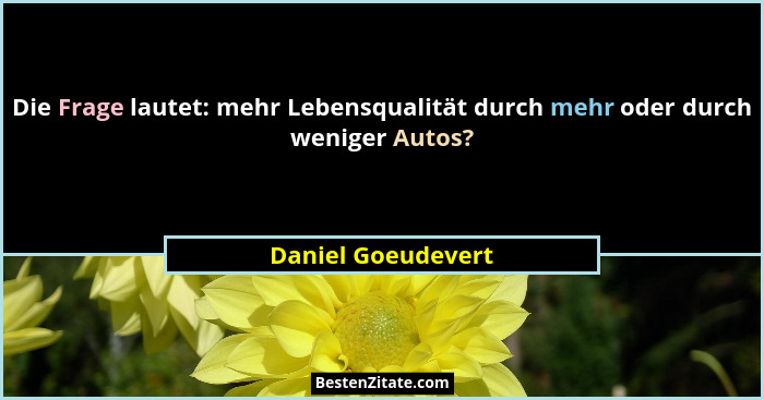 Die Frage lautet: mehr Lebensqualität durch mehr oder durch weniger Autos?... - Daniel Goeudevert