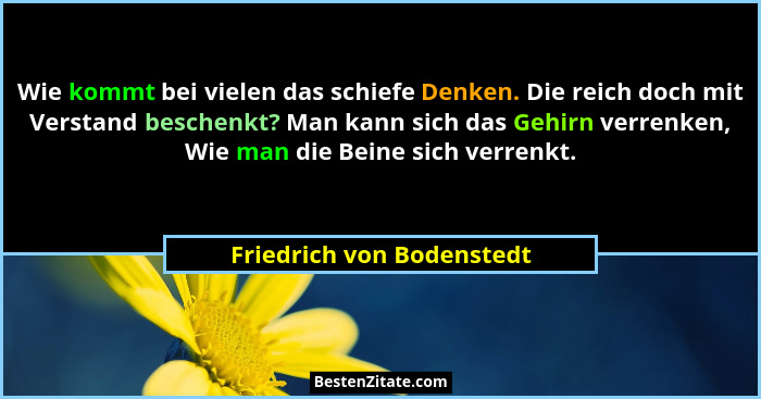 Wie kommt bei vielen das schiefe Denken. Die reich doch mit Verstand beschenkt? Man kann sich das Gehirn verrenken, Wie man... - Friedrich von Bodenstedt