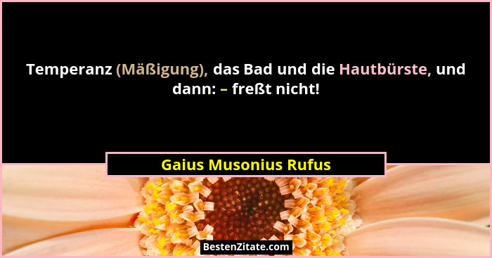 Temperanz (Mäßigung), das Bad und die Hautbürste, und dann: – freßt nicht!... - Gaius Musonius Rufus