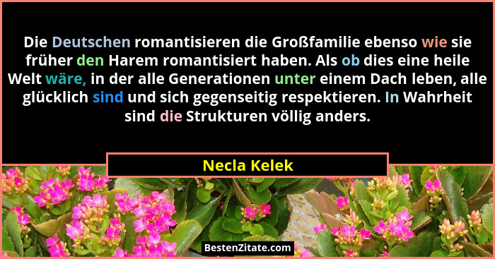 Die Deutschen romantisieren die Großfamilie ebenso wie sie früher den Harem romantisiert haben. Als ob dies eine heile Welt wäre, in der... - Necla Kelek