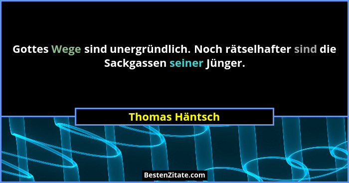 Gottes Wege sind unergründlich. Noch rätselhafter sind die Sackgassen seiner Jünger.... - Thomas Häntsch
