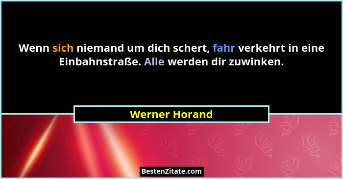 Wenn sich niemand um dich schert, fahr verkehrt in eine Einbahnstraße. Alle werden dir zuwinken.... - Werner Horand