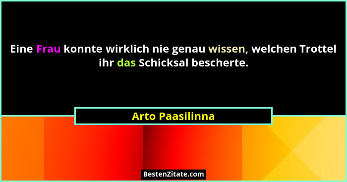 Eine Frau konnte wirklich nie genau wissen, welchen Trottel ihr das Schicksal bescherte.... - Arto Paasilinna