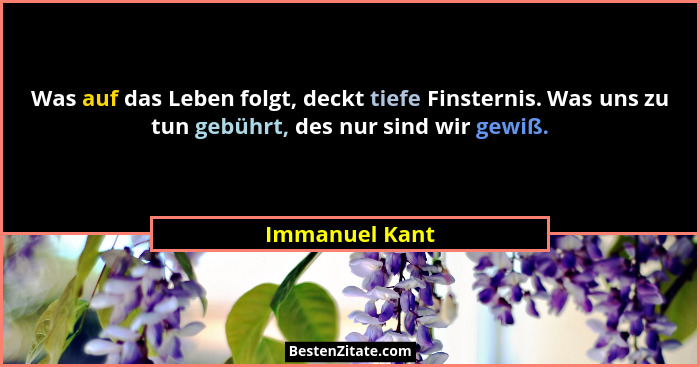 Was auf das Leben folgt, deckt tiefe Finsternis. Was uns zu tun gebührt, des nur sind wir gewiß.... - Immanuel Kant