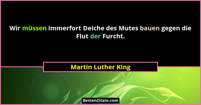Wir müssen immerfort Deiche des Mutes bauen gegen die Flut der Furcht.... - Martin Luther King