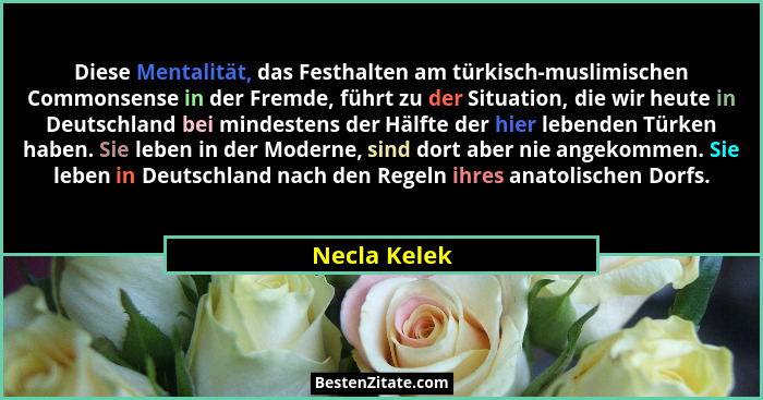 Diese Mentalität, das Festhalten am türkisch-muslimischen Commonsense in der Fremde, führt zu der Situation, die wir heute in Deutschlan... - Necla Kelek