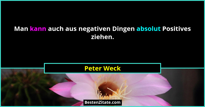 Man kann auch aus negativen Dingen absolut Positives ziehen.... - Peter Weck