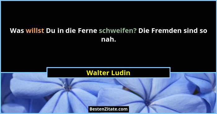 Was willst Du in die Ferne schweifen? Die Fremden sind so nah.... - Walter Ludin