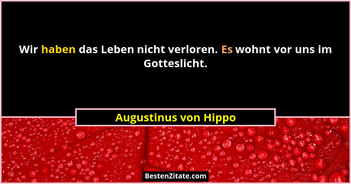 Wir haben das Leben nicht verloren. Es wohnt vor uns im Gotteslicht.... - Augustinus von Hippo