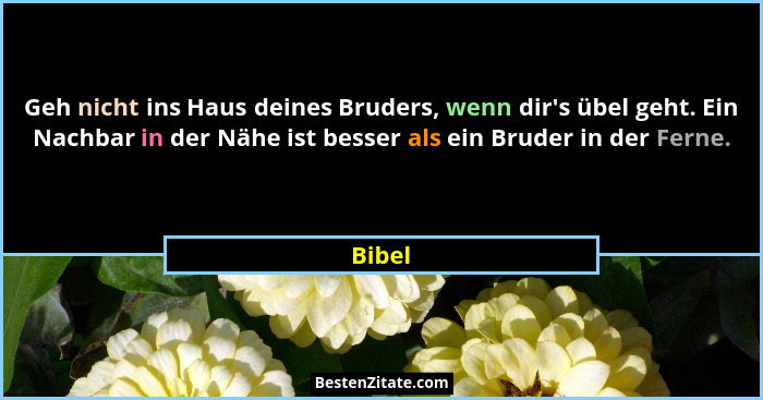 Geh nicht ins Haus deines Bruders, wenn dir's übel geht. Ein Nachbar in der Nähe ist besser als ein Bruder in der Ferne.... - Bibel