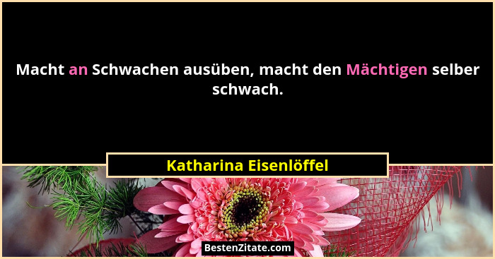 Macht an Schwachen ausüben, macht den Mächtigen selber schwach.... - Katharina Eisenlöffel