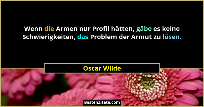 Wenn die Armen nur Profil hätten, gäbe es keine Schwierigkeiten, das Problem der Armut zu lösen.... - Oscar Wilde