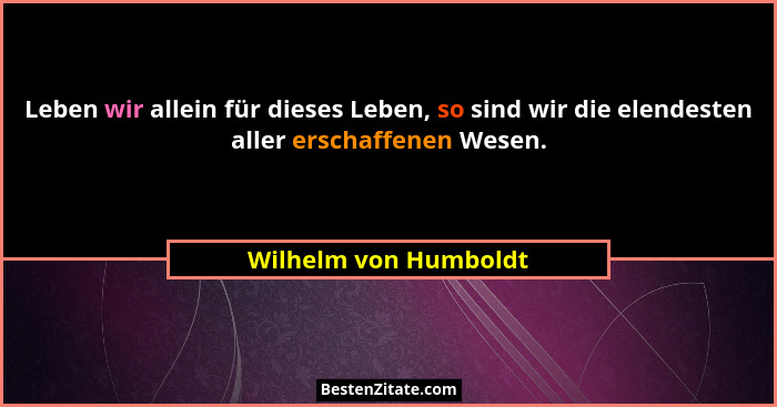 Leben wir allein für dieses Leben, so sind wir die elendesten aller erschaffenen Wesen.... - Wilhelm von Humboldt