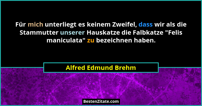 Für mich unterliegt es keinem Zweifel, dass wir als die Stammutter unserer Hauskatze die Falbkatze "Felis maniculata" zu... - Alfred Edmund Brehm