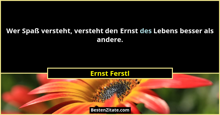 Wer Spaß versteht, versteht den Ernst des Lebens besser als andere.... - Ernst Ferstl