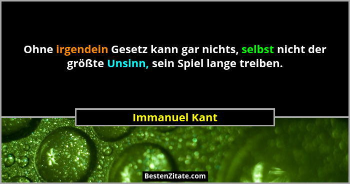 Ohne irgendein Gesetz kann gar nichts, selbst nicht der größte Unsinn, sein Spiel lange treiben.... - Immanuel Kant