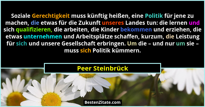 Soziale Gerechtigkeit muss künftig heißen, eine Politik für jene zu machen, die etwas für die Zukunft unseres Landes tun: die lernen... - Peer Steinbrück
