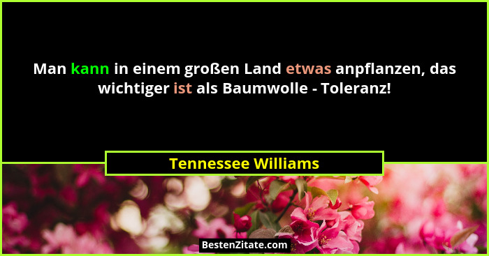 Man kann in einem großen Land etwas anpflanzen, das wichtiger ist als Baumwolle - Toleranz!... - Tennessee Williams
