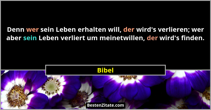 Denn wer sein Leben erhalten will, der wird's verlieren; wer aber sein Leben verliert um meinetwillen, der wird's finden.... - Bibel