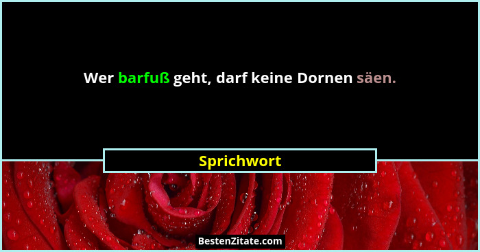 Wer barfuß geht, darf keine Dornen säen.... - Sprichwort