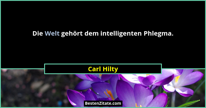 Die Welt gehört dem intelligenten Phlegma.... - Carl Hilty