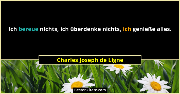 Ich bereue nichts, ich überdenke nichts, ich genieße alles.... - Charles Joseph de Ligne