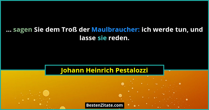 ... sagen Sie dem Troß der Maulbraucher: ich werde tun, und lasse sie reden.... - Johann Heinrich Pestalozzi