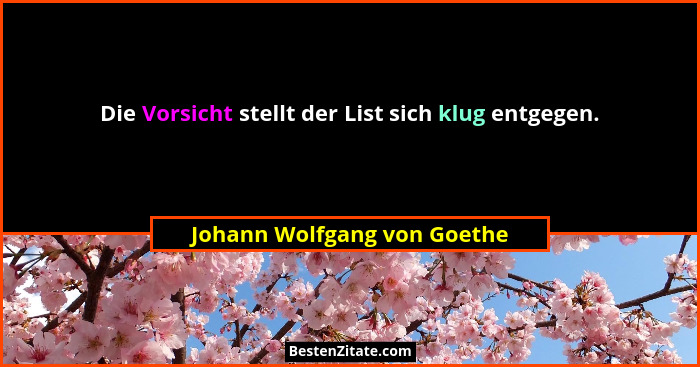 Die Vorsicht stellt der List sich klug entgegen.... - Johann Wolfgang von Goethe