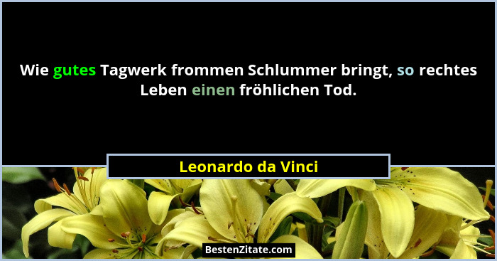 Wie gutes Tagwerk frommen Schlummer bringt, so rechtes Leben einen fröhlichen Tod.... - Leonardo da Vinci