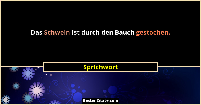 Das Schwein ist durch den Bauch gestochen.... - Sprichwort
