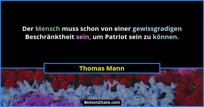 Der Mensch muss schon von einer gewissgradigen Beschränktheit sein, um Patriot sein zu können.... - Thomas Mann
