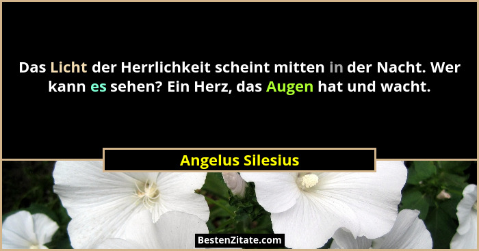 Das Licht der Herrlichkeit scheint mitten in der Nacht. Wer kann es sehen? Ein Herz, das Augen hat und wacht.... - Angelus Silesius