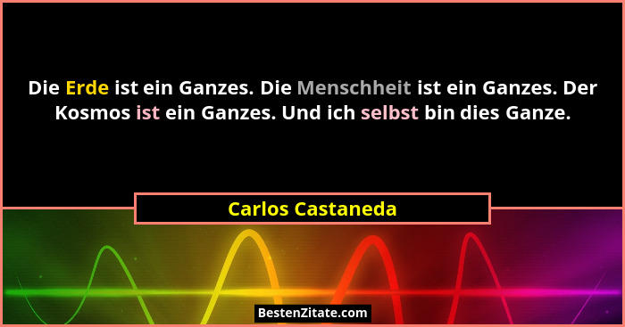 Die Erde ist ein Ganzes. Die Menschheit ist ein Ganzes. Der Kosmos ist ein Ganzes. Und ich selbst bin dies Ganze.... - Carlos Castaneda